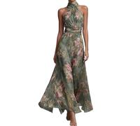 Foweknow Vestido de invitado de boda para mujer, largo y curvo, elegante para invitados de boda, gasa, vestidos festivos para mujer, verano, una línea, vestido de baile, vestido de fiesta, flores
