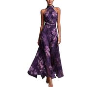 Foweknow Vestido de invitado de boda para mujer, largo y curvo, elegante para invitados de boda, gasa, vestidos festivos para mujer, verano, una línea, vestido de baile, vestido de fiesta, flores