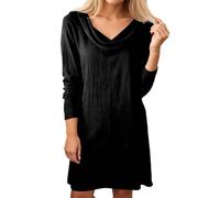 Foweknow Vestido de lino para mujer, elegante, minivestido de manga larga, vestido camisero Y2K, elástico, cómodo, informal, informal, vestido de baile, vestido de noche, Negro , L
