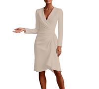 Foweknow Vestido de noche para mujer, largo, manga larga, cuello en V, vestido bodycon elegante, monocolor, línea A, vestido de fiesta, festivo, boda, manga larga, vestido de cóctel, invitado de boda