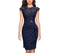 Foweknow Vestido de tubo para mujer, elegante, largo hasta la rodilla, vestido de encaje, vestido de invitado de boda, vestido de noche, vestido de noche midi en línea A, vestido de cóctel para mujer