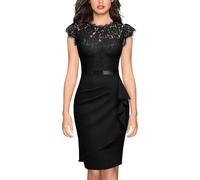 Foweknow Vestido de tubo para mujer, elegante, largo hasta la rodilla, vestido de encaje, vestido de invitado de boda, vestido de noche, vestido de noche midi en línea A, vestido de cóctel para mujer