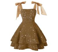 Foweknow Vestido elegante con lentejuelas para mujer, vestido de lentejuelas, sexy, tirantes finos, vestido brillante, vestido festivo, sin mangas, vestido de fiesta, línea A, elegante, minivestido de