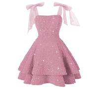 Foweknow Vestido elegante con lentejuelas para mujer, vestido de lentejuelas, sexy, tirantes finos, vestido brillante, vestido festivo, sin mangas, vestido de fiesta, línea A, elegante, minivestido de