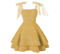 Foweknow Vestido elegante con lentejuelas para mujer, vestido de lentejuelas, sexy, tirantes finos, vestido brillante, vestido festivo, sin mangas, vestido de fiesta, línea A, elegante, minivestido de