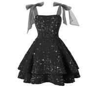 Foweknow Vestido elegante con lentejuelas para mujer, vestido de lentejuelas, sexy, tirantes finos, vestido brillante, vestido festivo, sin mangas, vestido de fiesta, línea A, elegante, minivestido de