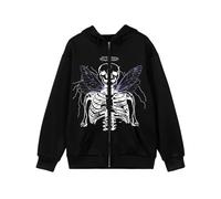 Foweknow Y2K Skeleton Hoodie Herren Sweatjacke Totenkopf Print Hoodie mit Reißverschluss Zip Up Langarm Sweatshirt Jacke Unisex Harajuku Oversized Fleecejacke Übergangsjacke, Negro , L