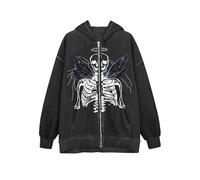 Foweknow Y2K Skeleton Hoodie Herren Sweatjacke Totenkopf Print Hoodie mit Reißverschluss Zip Up Langarm Sweatshirt Jacke Unisex Harajuku Oversized Fleecejacke Übergangsjacke, gris, L