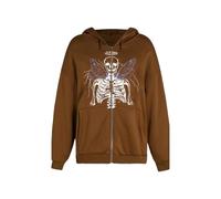 Foweknow Y2K Skeleton Hoodie Herren Sweatjacke Totenkopf Print Hoodie mit Reißverschluss Zip Up Langarm Sweatshirt Jacke Unisex Harajuku Oversized Fleecejacke Übergangsjacke, marrón, L