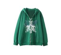 Foweknow Y2K Skeleton Hoodie Herren Sweatjacke Totenkopf Print Hoodie mit Reißverschluss Zip Up Langarm Sweatshirt Jacke Unisex Harajuku Oversized Fleecejacke Übergangsjacke, verde, L