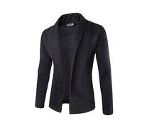 Fowjknww Cárdigan de punto para hombre, corte ajustado, elegante, sencillez, cuello en V, camiseta de manga larga, abierta, suéter suave al tacto, color liso, cárdigan de punto elástico, Negro , XXXL