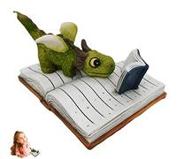 Fowybe dragón Leyendo,Figuritas dragón para niños y Adultos - Estatua jardín y terrario Hadas en Miniatura Resina colección Superior, Mini fantasía Coleccionable