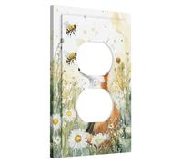 Fox and Bee - Placas de cubierta para interruptor de luz/cubiertas de toma, criaturas del bosque naranja suave para decoración de primavera, placas de pared termoplásticas, salida dúplex individual de