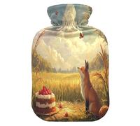Fox and Cake - Botella de agua caliente con funda de forro polar suave, bolsa de agua caliente para aliviar el dolor de cuello y hombros, terapias frías y calientes, talla L