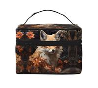 Fox and Flowers - Bolsa de cosméticos de viaje para mujer, (9 x 6.5 x 6.2 pulgadas), bolsa de cosméticos portátil de gran capacidad, bolsa de cosméticos grande para niñas, Negro -, Talla única