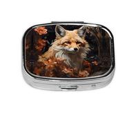 Fox and Flowers - Caja de almacenamiento de pastillas cuadrada de viaje, mini pastillero portátil (pastillero de 2 compartimentos), caja de almacenamiento de medicamentos y vitaminas
