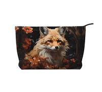 Fox and Flowers - Neceser de pana para mujer, cartera portátil con cremallera, adecuada para viajes y almacenamiento diario de cosméticos, color negro, talla única