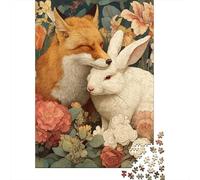 Fox and Rabbit in Flowers Rompecabezas Imposible,desafío for Adults Entretenimiento Creativo 1000 Piezas Obra De Arte De Juego De para Adultos, Regalos A Partir De 14 Años 52x38cm/1000pcs