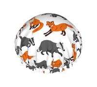Fox and Skunk - Gorro de ducha de doble capa reutilizable e impermeable, gorro de ducha grande para mujer, gorro de ducha para ducha con forro de Peva y cuerda elástica
