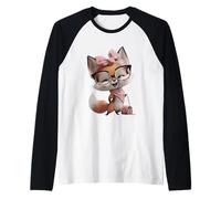 Fox Baby Pink Leopard Gafas Girly Glam Fashion Graphic Camiseta Manga Raglan