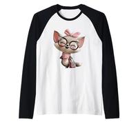 Fox Baby Pink Leopard Gafas Girly Glam Fashion Graphic Camiseta Manga Raglan