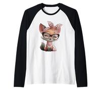 Fox Baby Pink Leopard Gafas Girly Glam Fashion Graphic Camiseta Manga Raglan