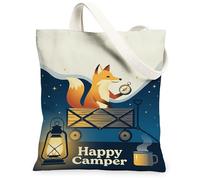 Fox - Bolsa de lona para mujer, aventura, camping, linterna, brújula, verano, naranja, lavable, reutilizable, para uso diario, viajes, trabajo, compras, librería, 13 x 15 pulgadas