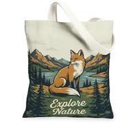 Fox - Bolsa de lona para mujer, aventura, naturaleza, montañas, lago, verano, naranja, lavable, reutilizable, estética, ideas para compras, viajes, oficina, biblioteca, casual, 13 x 15 pulgadas