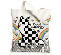 Fox - Bolsa de lona para mujer, diseño de corazones modernos, arcoíris, verano, color negro, lavable, reutilizable, ideal para viajes al aire libre, trabajo, lectura, 13 x 15 pulgadas