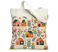 Fox - Bolsa de lona para mujer, diseño de flores, color verde primavera, lavable, reutilizable, ideal para viajes, Verde, 13x15 Inch