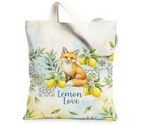 Fox - Bolsa de lona para mujer, diseño de flores de limón, color amarillo, lavable, reutilizable, ideas para la familia F, Amarillo, 13x15 Inch