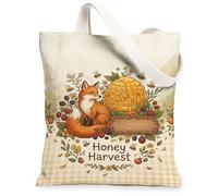 Fox - Bolsa de lona para mujer, diseño de flores rústicas de panal de abeja, color naranja otoño, lavable, reutilizable, ideas para familiares, amigos, colegas, lectura, amor, 13 x 15 pulgadas