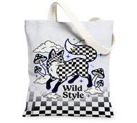 Fox - Bolsa de lona para mujer, diseño de hongos y nubes, color negro, lavable, reutilizable, pequeña, ideas para familiares, amigos, colegas, lectura, amor, 13 x 15 pulgadas
