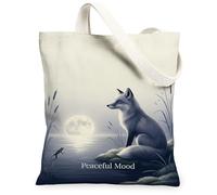 Fox - Bolsa de lona para mujer, diseño de luna serena, color gris, lavable, reutilizable, ideal para ir de compras, Gris, 13x15 Inch