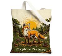 Fox - Bolsa de lona para mujer, diseño vintage de árboles de sol, verano, naranja, lavable, reutilizable, ideal para ir de compras, Naranja, 13x15 Inch