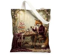 Fox - Bolsa de lona para mujer, elegante, clásico, tartas, tardes, color café, lavable, reutilizable, para el mercado, Marrón, 13x15 Inch