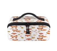 Fox - Bolsa de maquillaje de viaje con diseño de hongos y manzanas, bolsa impermeable y abierta, bolsa de aseo plana, organizador de viaje para mujeres y hombres