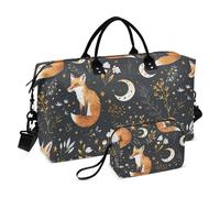 Fox - Bolsa de viaje para gimnasio, diseño de zorro, plantas, estrellas, lunas, bolsas de fin de semana para mujer con neceser, bolsa de viaje para natación, Multi 48, Talla única