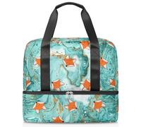 Fox - Bolsa deportiva de mármol abstracto para mujeres, hombres y niños, diseño de mármol Kirls, bolsas de fin de semana, bolsas de noche separadas por húmedo, bolsa de mano de 21 L para viajes,