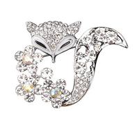 Fox Broche Pins Crystal Rhinestone Breolepin Rarsage Badge de Joyas de joyería para la decoración de la Ropa (Plata)