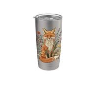 Fox Cottagecore Estética Arte Floral Bosque Animal Naturaleza Vaso térmico de acero inoxidable de doble pared