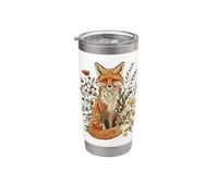 Fox Cottagecore Estética Arte Floral Bosque Animal Naturaleza Vaso térmico de acero inoxidable de doble pared