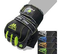 FOX-FIGHT Guantes de fitness para hombre y mujer, de piel, con muñequera para entrenamiento de fuerza, levantamiento de pesas, XL, color amarillo