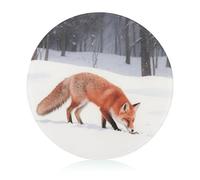 Fox Foraging in The Snow - Tabla de cortar resistente a los arañazos, tabla de cortar portátil, tabla de cortar redonda de vidrio para cocina, picnic al aire libre, 7.9 pulgadas