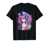 Fox Girl Anime Estética Vaporwave Peludo Gato Orejas Camiseta