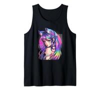 Fox Girl Anime Estética Vaporwave Peludo Gato Orejas Camiseta sin Mangas