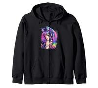 Fox Girl Anime Estética Vaporwave Peludo Gato Orejas Sudadera con Capucha
