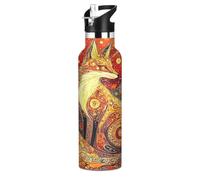 Fox Golden Magic Mystery - Botella de agua de acero inoxidable con tapa con pajilla, botella aislada para niños y niñas, deportes, 20 onzas líquidas