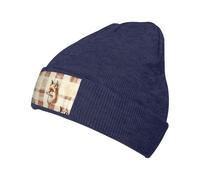 Fox Head On - Gorro a cuadros para hombre y mujer, gorro de invierno cálido de punto con puños, gorro de calavera acrílica, color azul marino