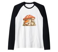 Fox Hedgehog Hushroom Cottagecore Forest Animal Kids Camiseta Manga Raglan